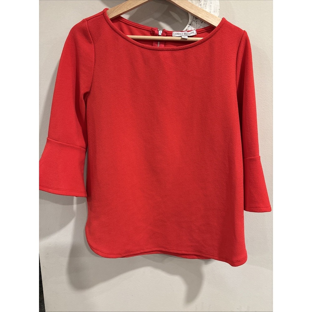 Women's Coral Pink‎ Blouse Large Textured Bell Sleeve Feminine Career Dressy